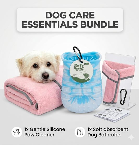 Clean & Practical Bundle: 2 in 1 Paw Cleaner/Brush & Microfiber Absorbent Pet Bathrobe