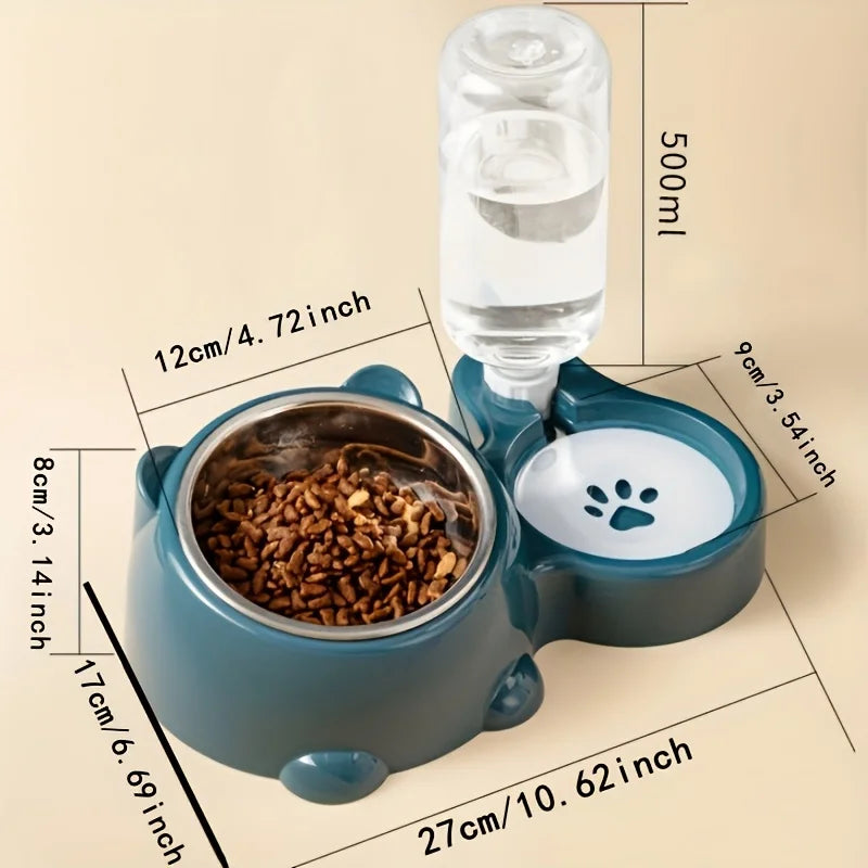 Automatic Pet Feeder & Water Dispenser – Slanted 2-in-1 Gravity Bowl for Cats & Dogs