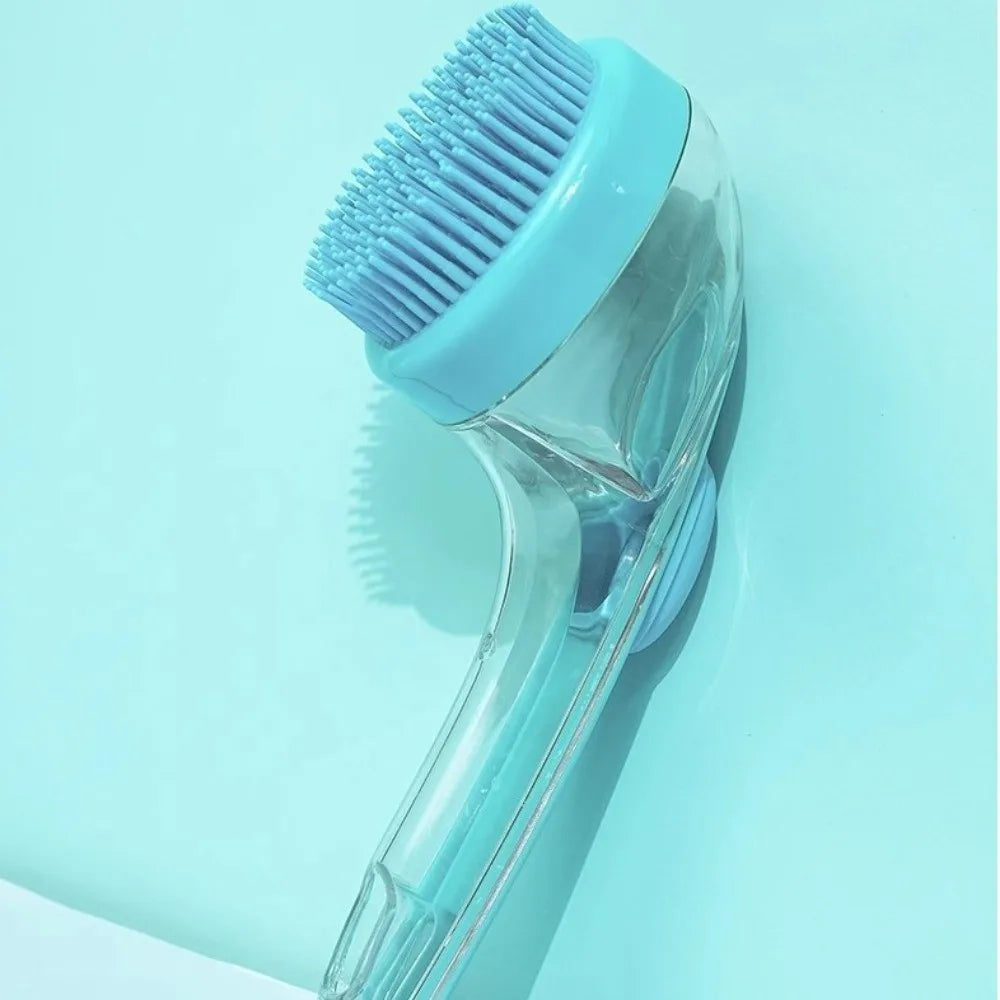 Hair Removal Pet Bath Brush 2 in 1 Design Soap Dispenser Pet Wash Brush Long Handle Soft Silicone Pet Grooming Brush Pet Bathing