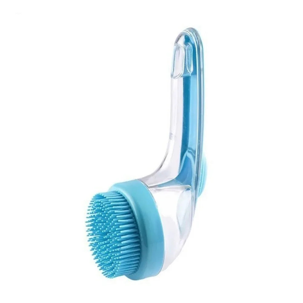 Hair Removal Pet Bath Brush 2 in 1 Design Soap Dispenser Pet Wash Brush Long Handle Soft Silicone Pet Grooming Brush Pet Bathing