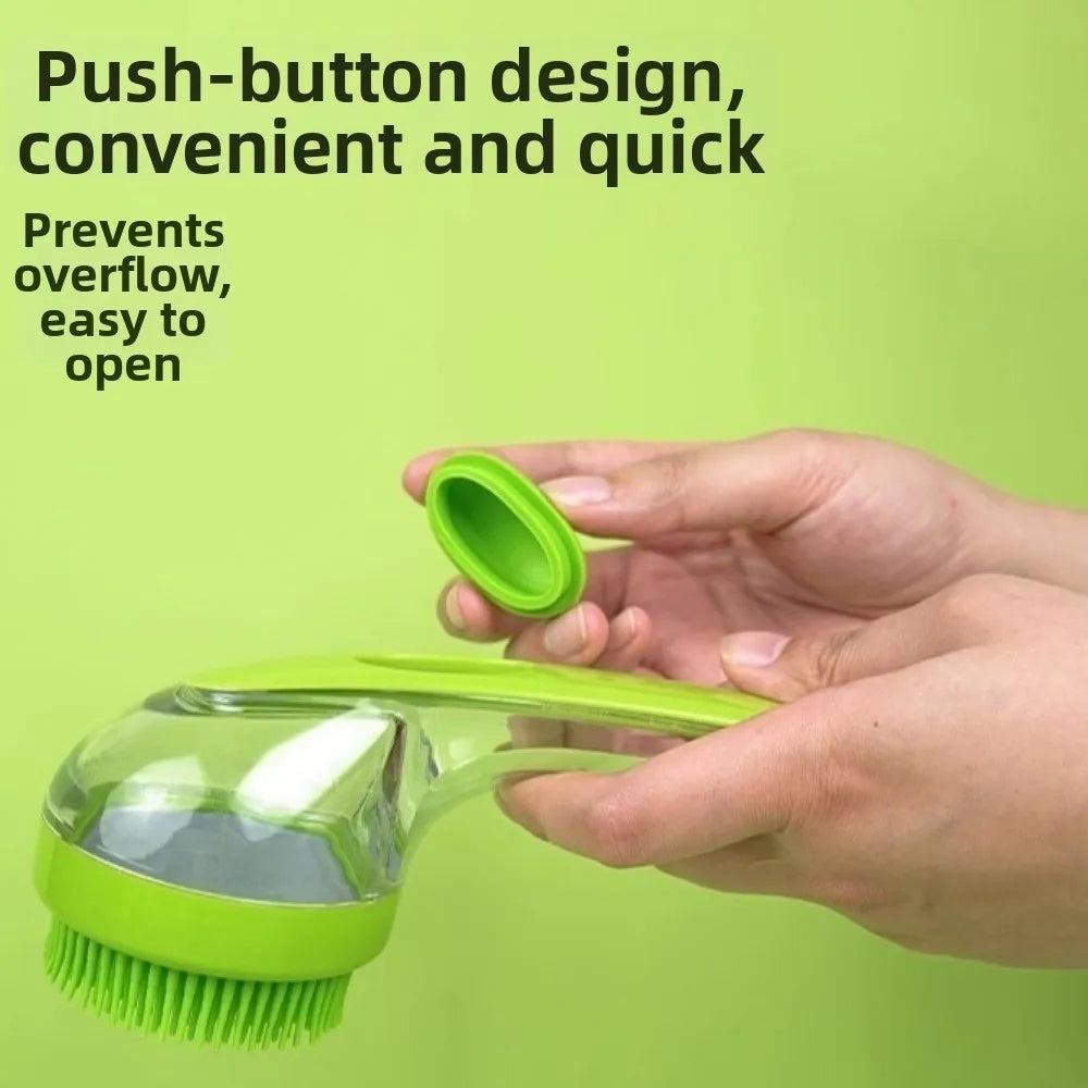 Hair Removal Pet Bath Brush 2 in 1 Design Soap Dispenser Pet Wash Brush Long Handle Soft Silicone Pet Grooming Brush Pet Bathing