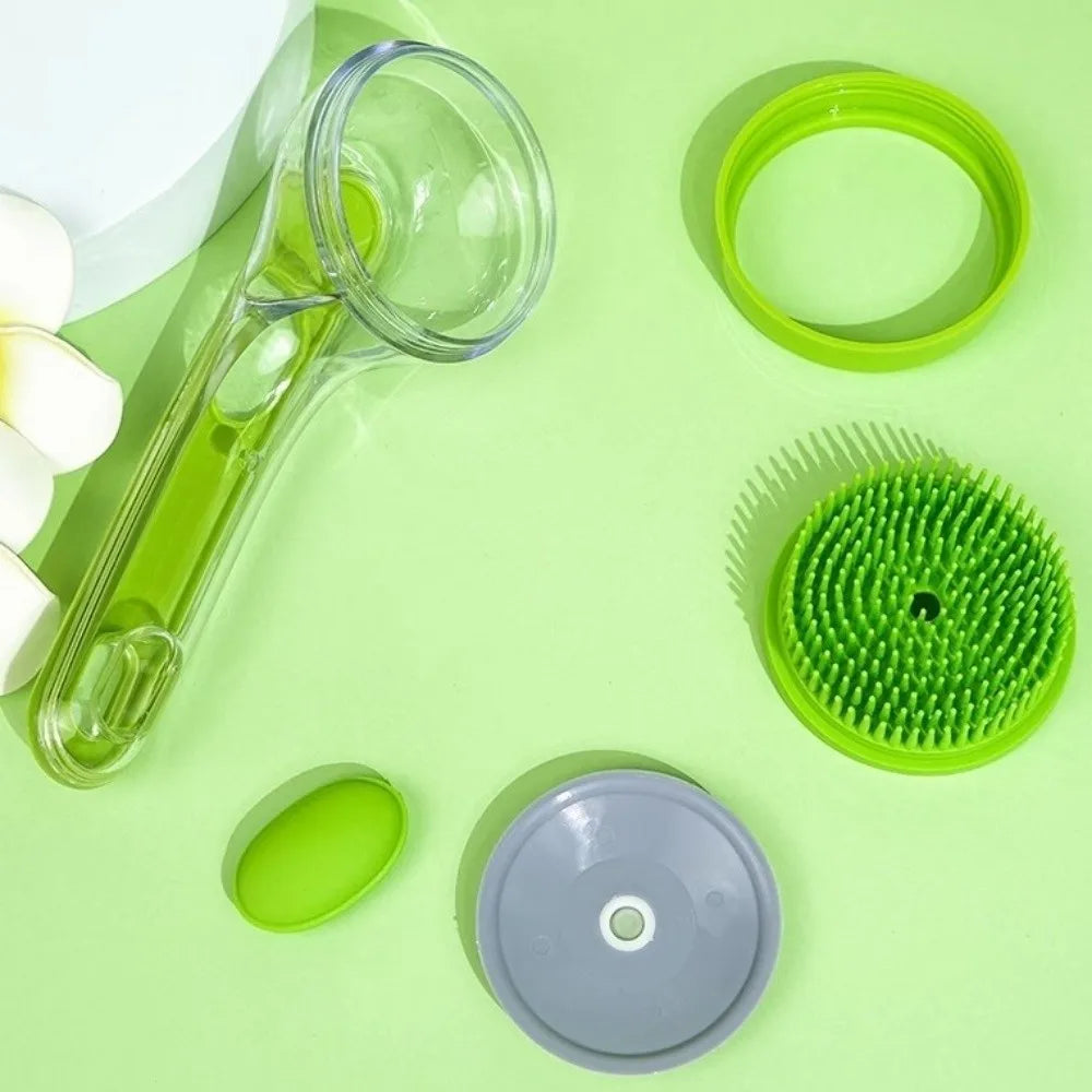 Hair Removal Pet Bath Brush 2 in 1 Design Soap Dispenser Pet Wash Brush Long Handle Soft Silicone Pet Grooming Brush Pet Bathing