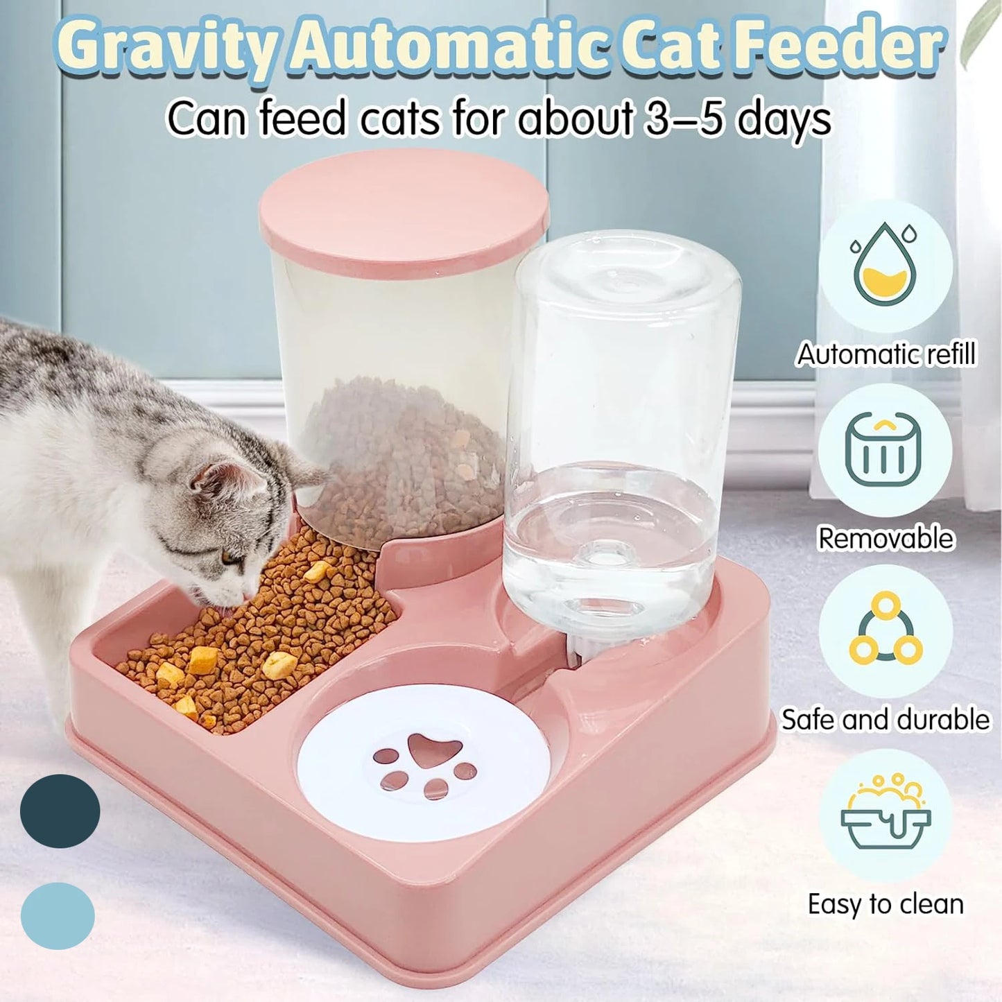 2-in-1 Tilted Automatic Pet Feeder & Water Dispenser – Gravity Bowl for Cats & Dogs