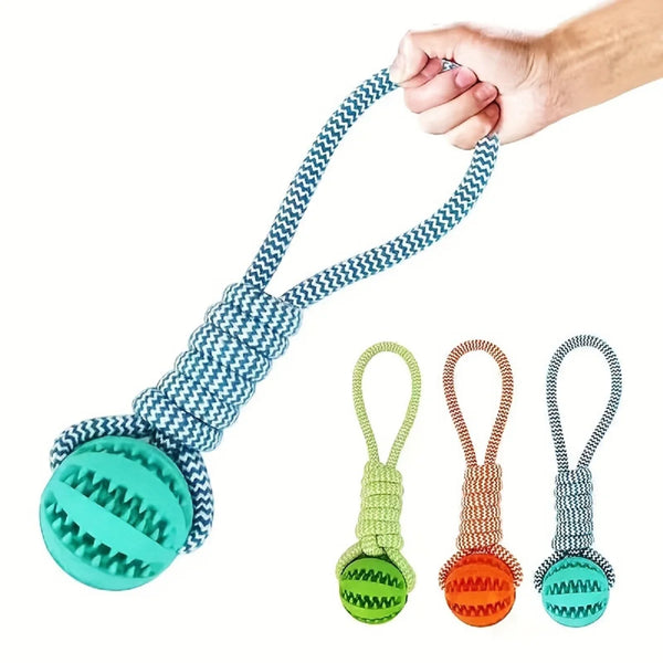 Pet Toy for Dogs, Durable Cotton Rope Hand-Held Treat-Dispensing Ball, Teeth-Cleaning and Training Interactive Puzzle Toy Ball