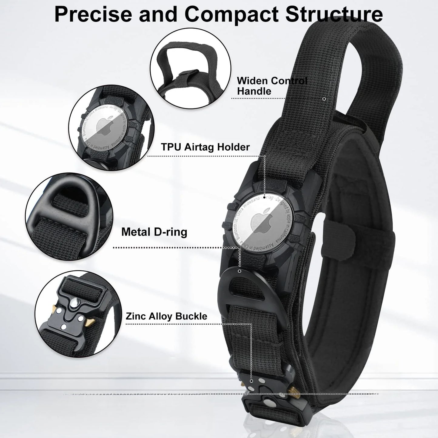 Tactical AirTag Dog Collar with Handle 🐕🎖️📍