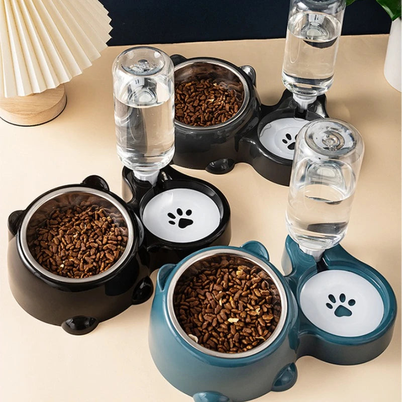 Automatic Pet Feeder & Water Dispenser – Slanted 2-in-1 Gravity Bowl for Cats & Dogs