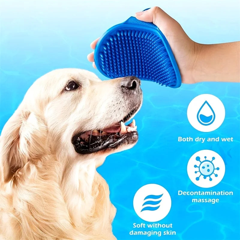Dog Bath Brush Silicone Pet Massage Brush, Pet Shampoo Brush Massage Rubber Bathing Comb with Adjustable Circular Handle