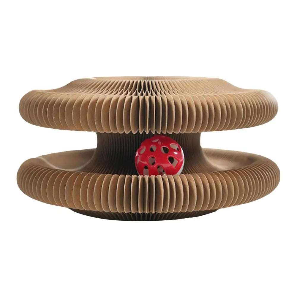 Round Foldable Cat Scratcher Toy 🐱🪵🔔