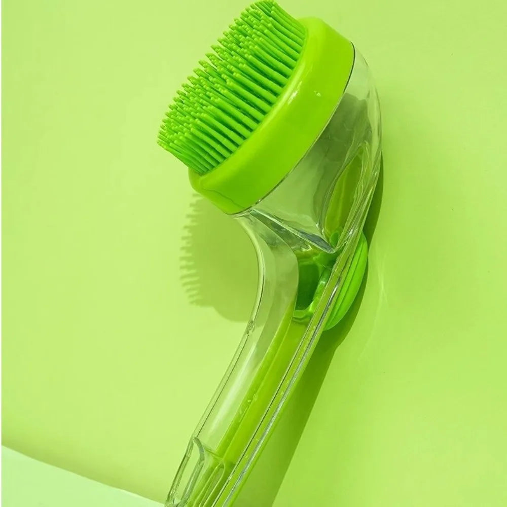 Hair Removal Pet Bath Brush 2 in 1 Design Soap Dispenser Pet Wash Brush Long Handle Soft Silicone Pet Grooming Brush Pet Bathing