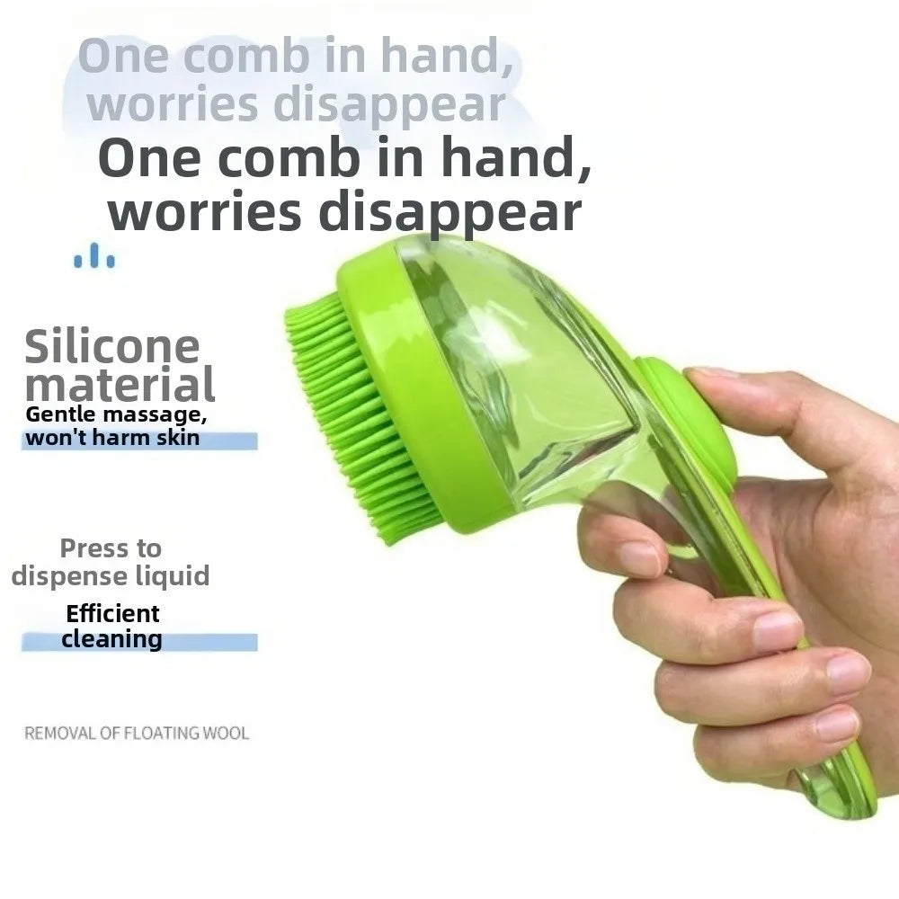 Hair Removal Pet Bath Brush 2 in 1 Design Soap Dispenser Pet Wash Brush Long Handle Soft Silicone Pet Grooming Brush Pet Bathing
