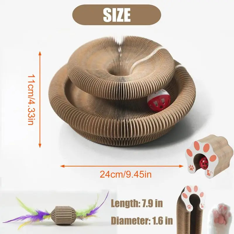 Round Foldable Cat Scratcher Toy 🐱🪵🔔