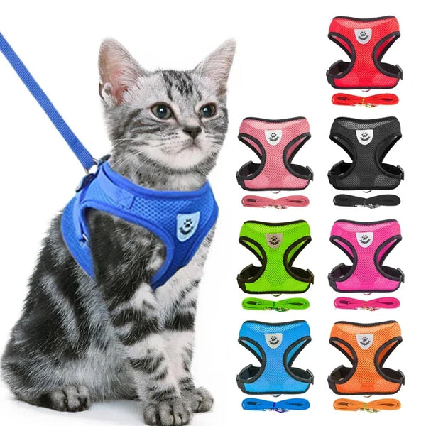 Adjustable Mesh Pet Harness & Leash Set – Breathable Vest for Cats & Small Dogs