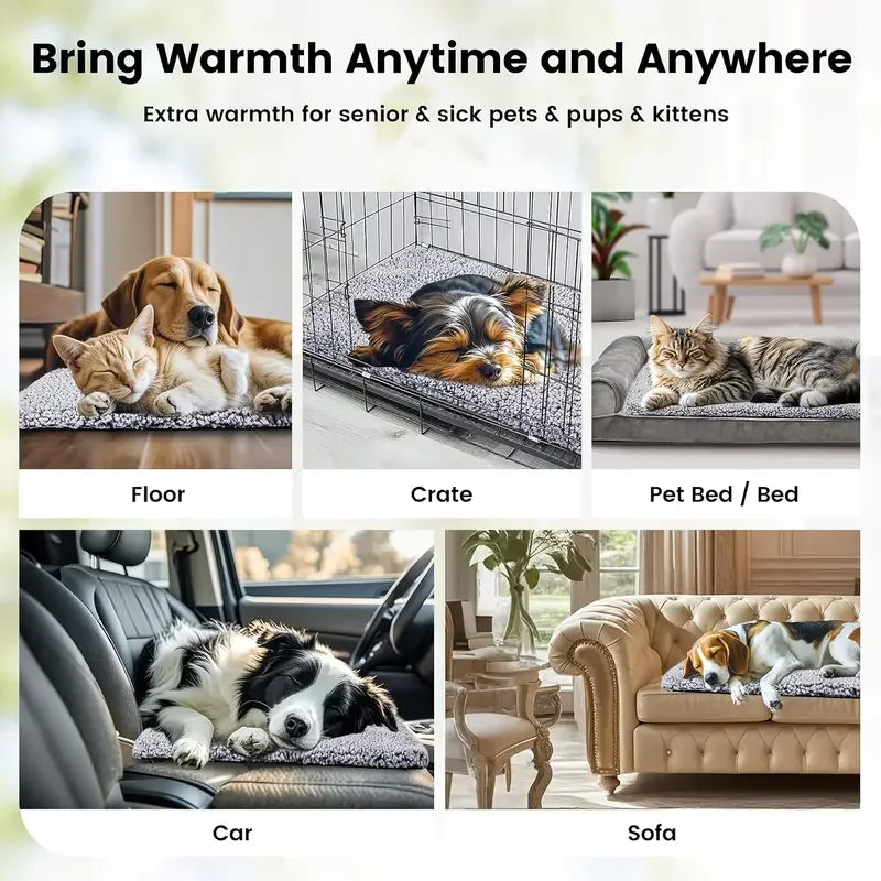 Self-Warming Pet Pad Blanket, Electric-Free Thermal Bed Mat, Anti-Slip for Cats Dogs Winter Warmth Mat Heat Reflecting Core Pad