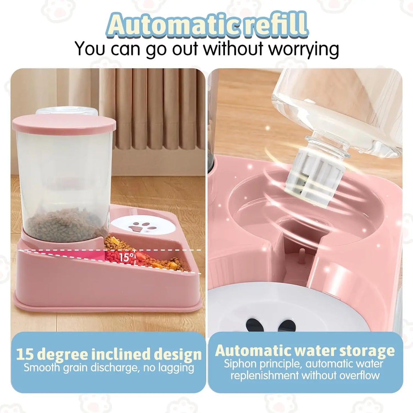 2-in-1 Tilted Automatic Pet Feeder & Water Dispenser – Gravity Bowl for Cats & Dogs