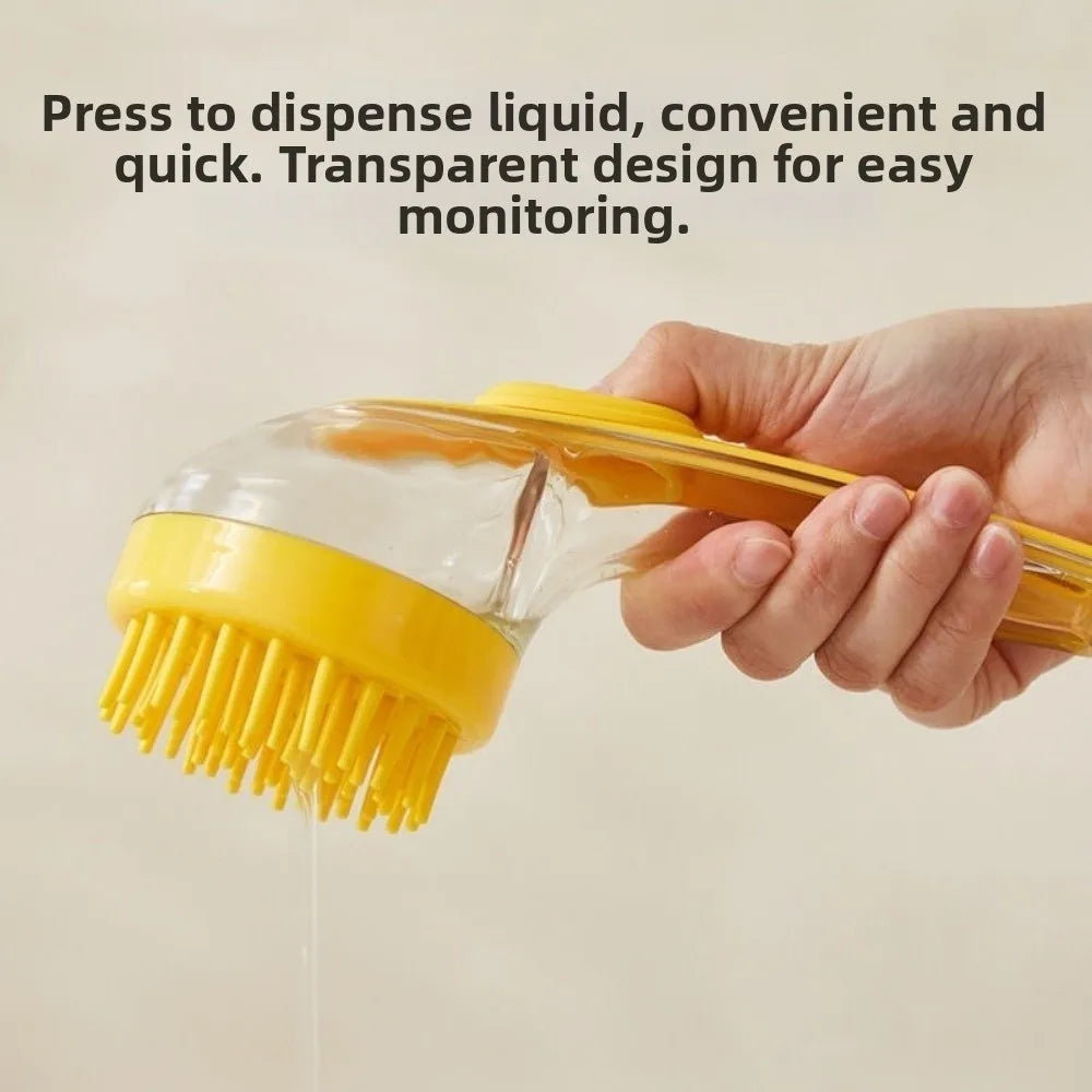 Hair Removal Pet Bath Brush 2 in 1 Design Soap Dispenser Pet Wash Brush Long Handle Soft Silicone Pet Grooming Brush Pet Bathing