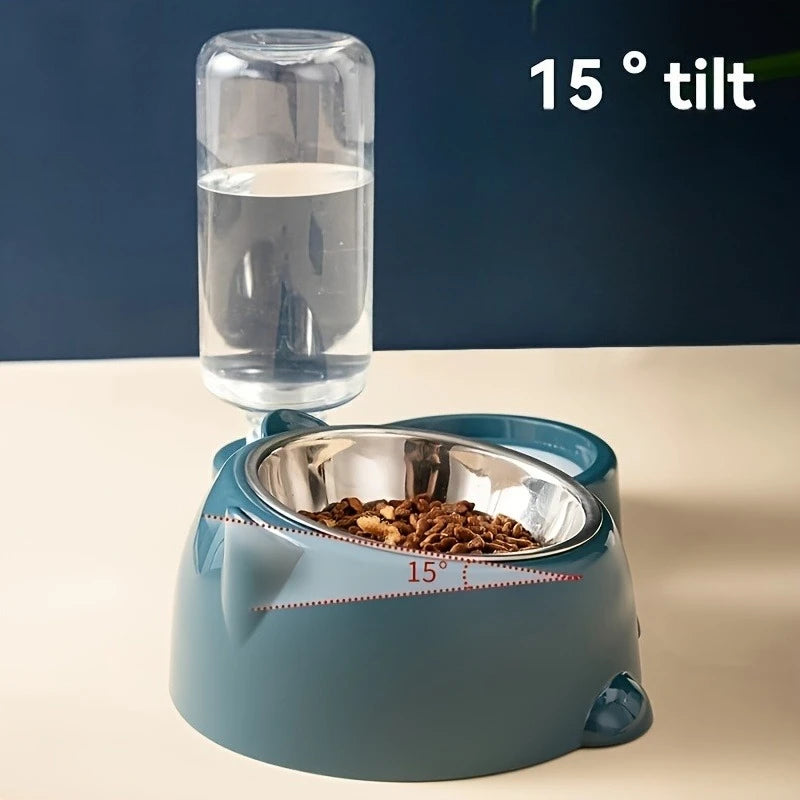 Automatic Pet Feeder & Water Dispenser – Slanted 2-in-1 Gravity Bowl for Cats & Dogs