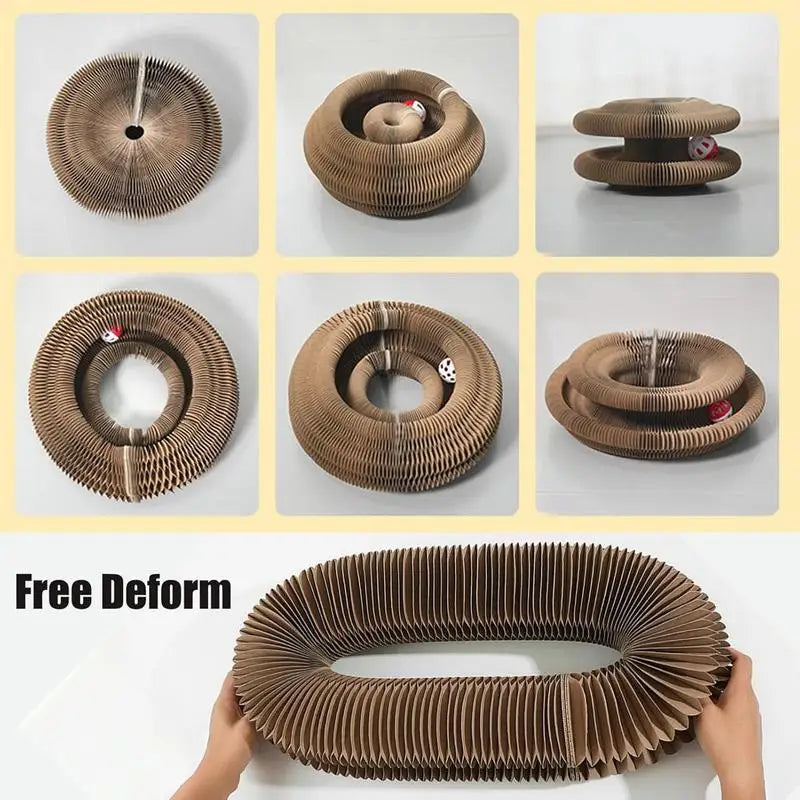 Round Foldable Cat Scratcher Toy 🐱🪵🔔