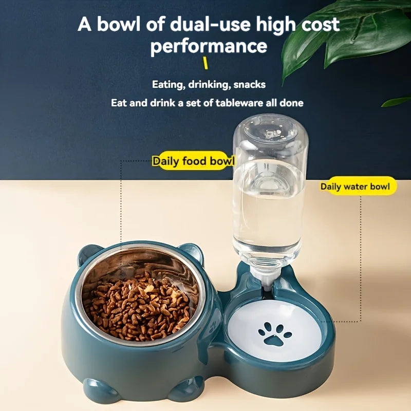 Automatic Pet Feeder & Water Dispenser – Slanted 2-in-1 Gravity Bowl for Cats & Dogs