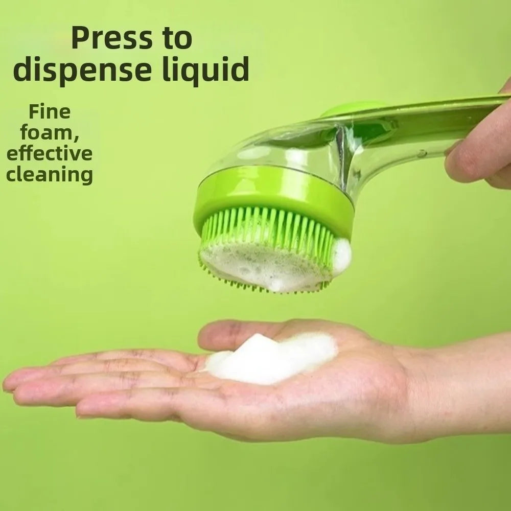 Hair Removal Pet Bath Brush 2 in 1 Design Soap Dispenser Pet Wash Brush Long Handle Soft Silicone Pet Grooming Brush Pet Bathing