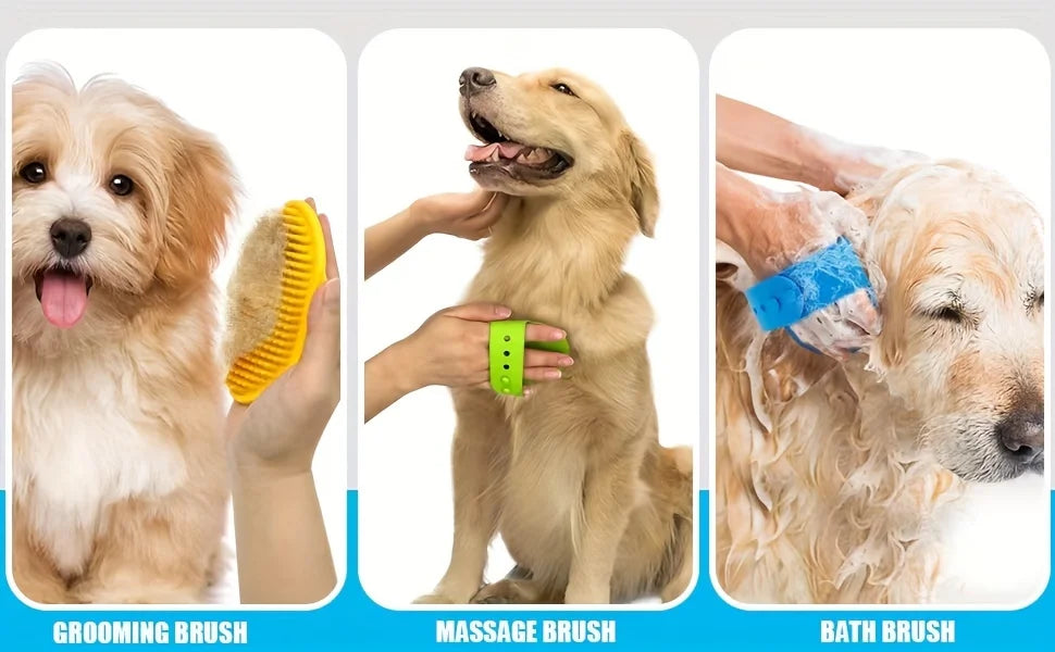 Dog Bath Brush Silicone Pet Massage Brush, Pet Shampoo Brush Massage Rubber Bathing Comb with Adjustable Circular Handle