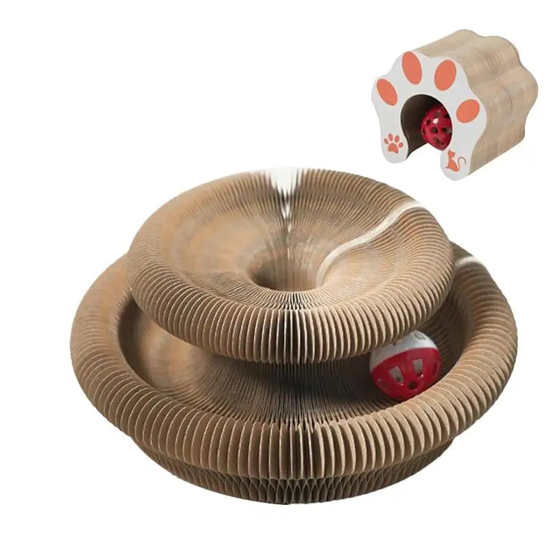 Round Foldable Cat Scratcher Toy 🐱🪵🔔