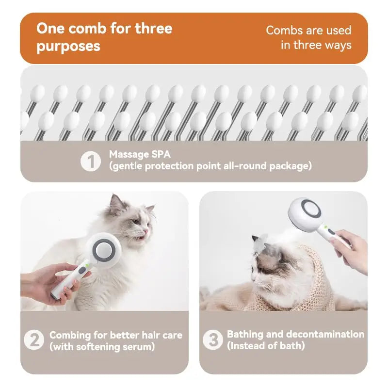 3 in1 Pet Bathing Brush for Cats Spray Massage Pet Brush with Steam Anti-Static Cat Cleaning Grooming Supplies Cat Wool Brush