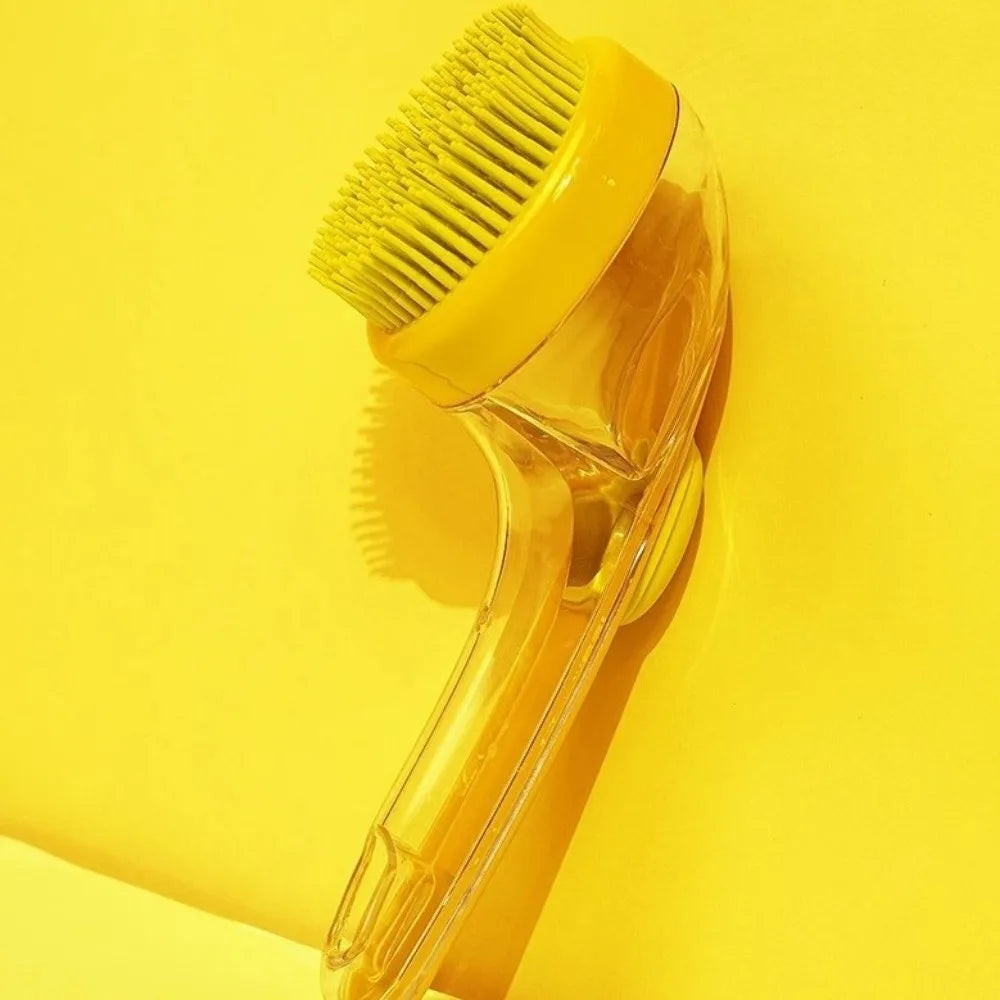 Hair Removal Pet Bath Brush 2 in 1 Design Soap Dispenser Pet Wash Brush Long Handle Soft Silicone Pet Grooming Brush Pet Bathing