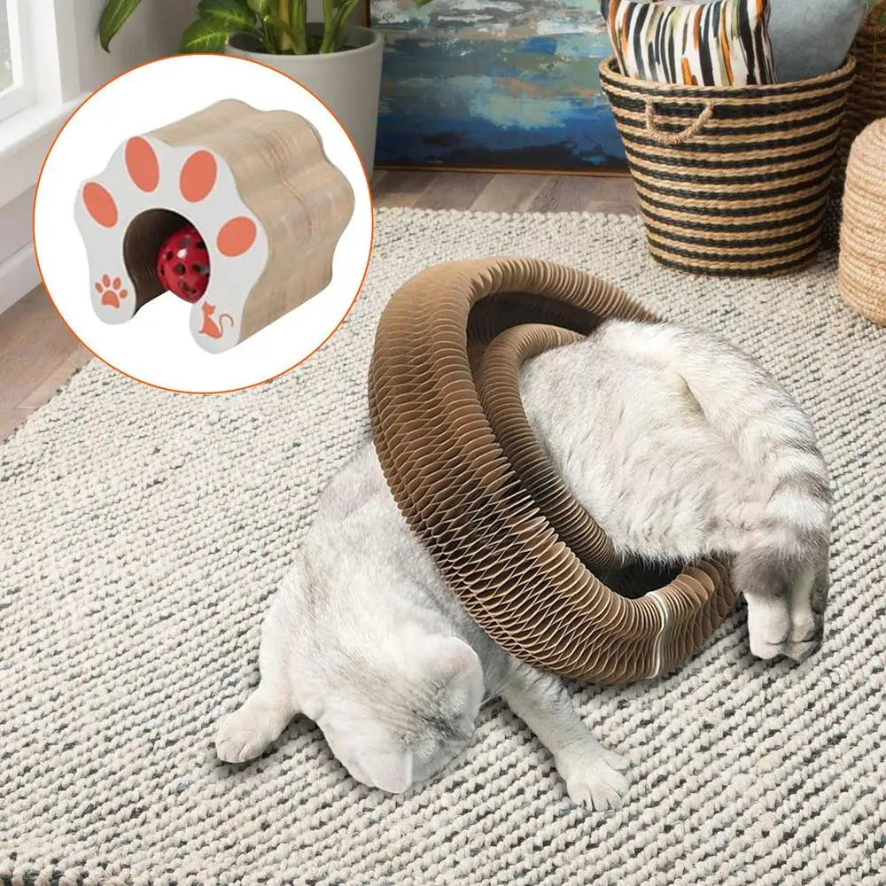 Round Foldable Cat Scratcher Toy 🐱🪵🔔