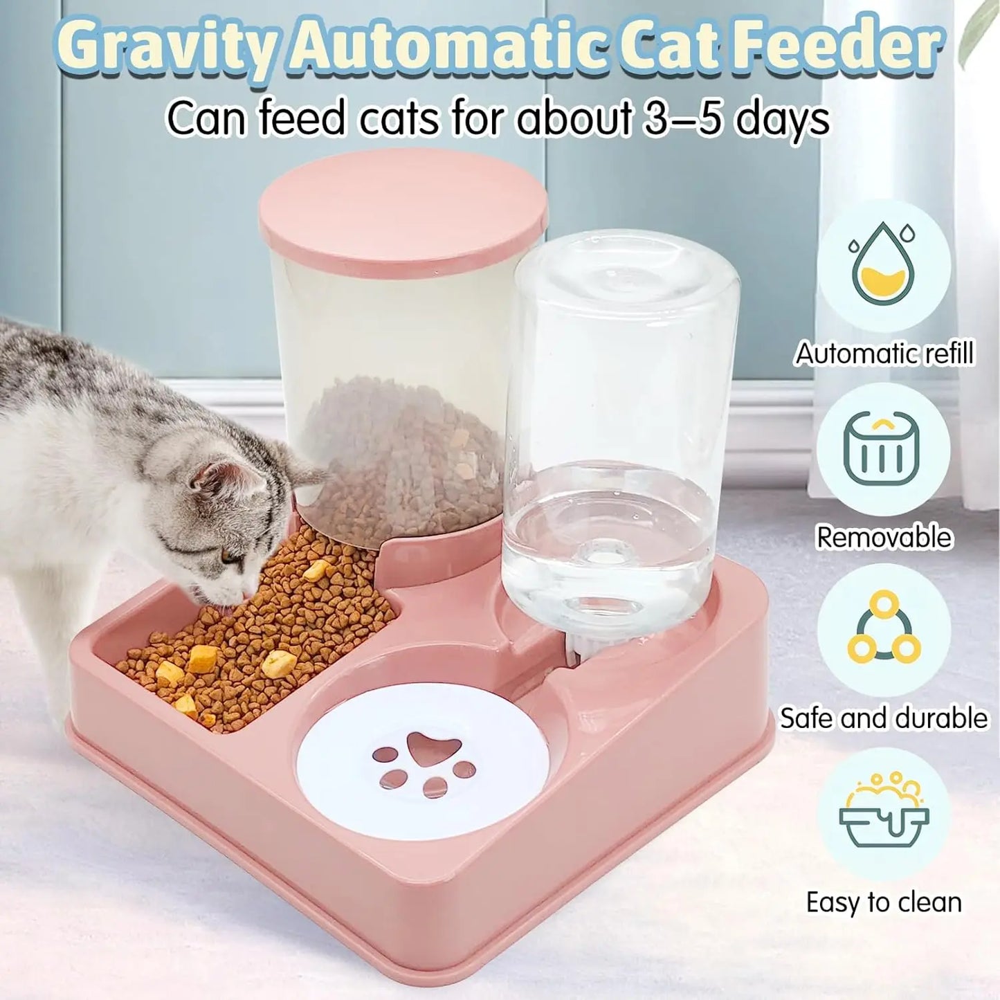 2-in-1 Tilted Automatic Pet Feeder & Water Dispenser – Gravity Bowl for Cats & Dogs
