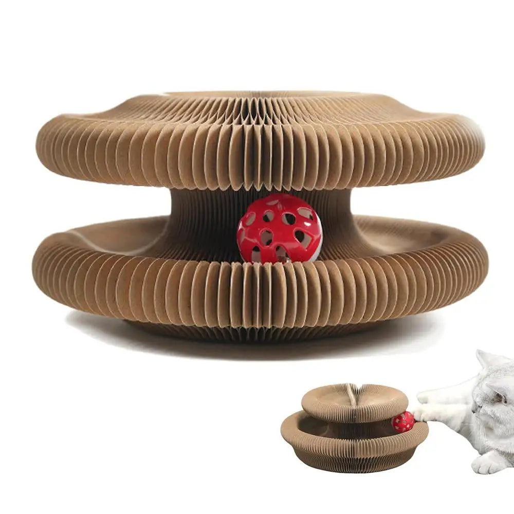 Round Foldable Cat Scratcher Toy 🐱🪵🔔